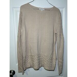 89th & Madison Women’s Long Sleeve Basket Weave Sweater Champagne Size Medium
